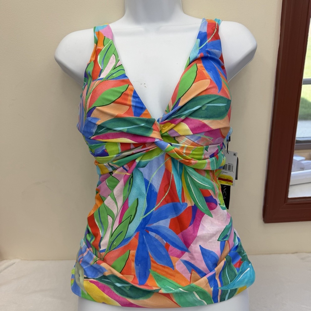 La Blanca Women S Over the Shoulder Tankini Swimsuit Top Multicolor Tropical 10